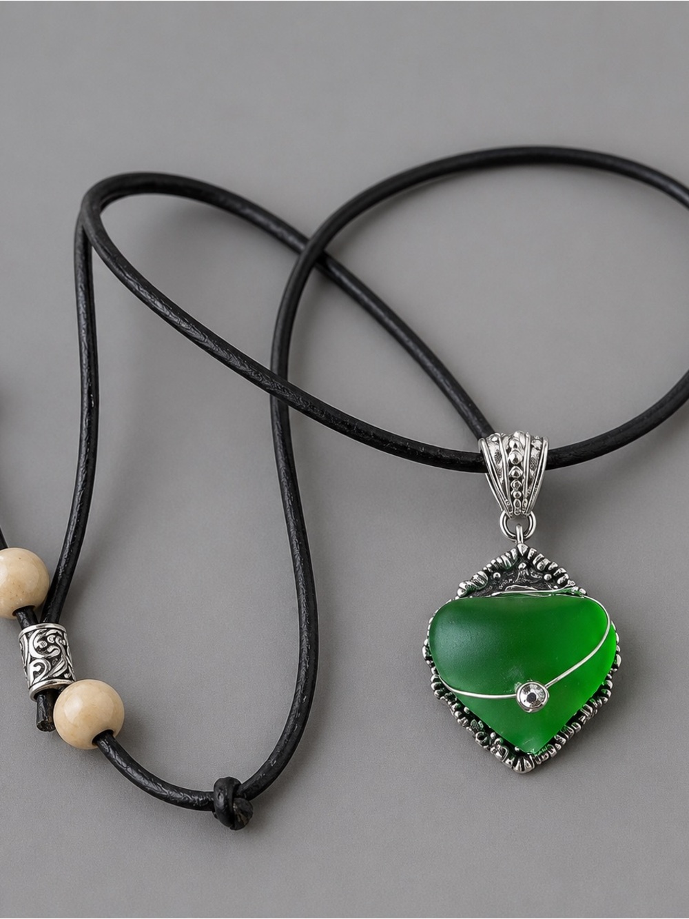 Handcrafted Design by Mariel Green Sea Glass Heart Necklac